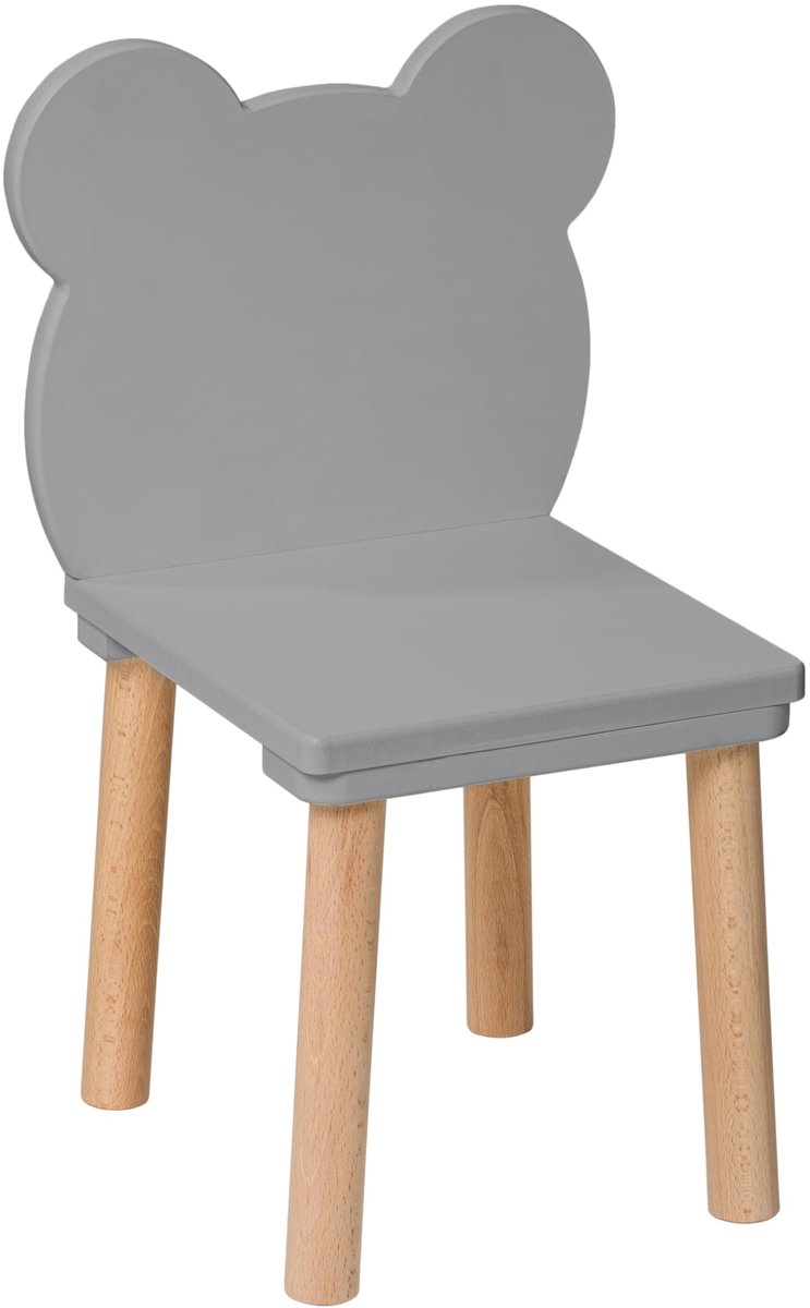 SnelShoppen - PlayPals Kinderstoel Grijze Beer - Houten Peuterstoel voor Kinderen 2-7 Jaar - Comfortabele Meubelstoel voor Kinderkamer, Speelkamer en