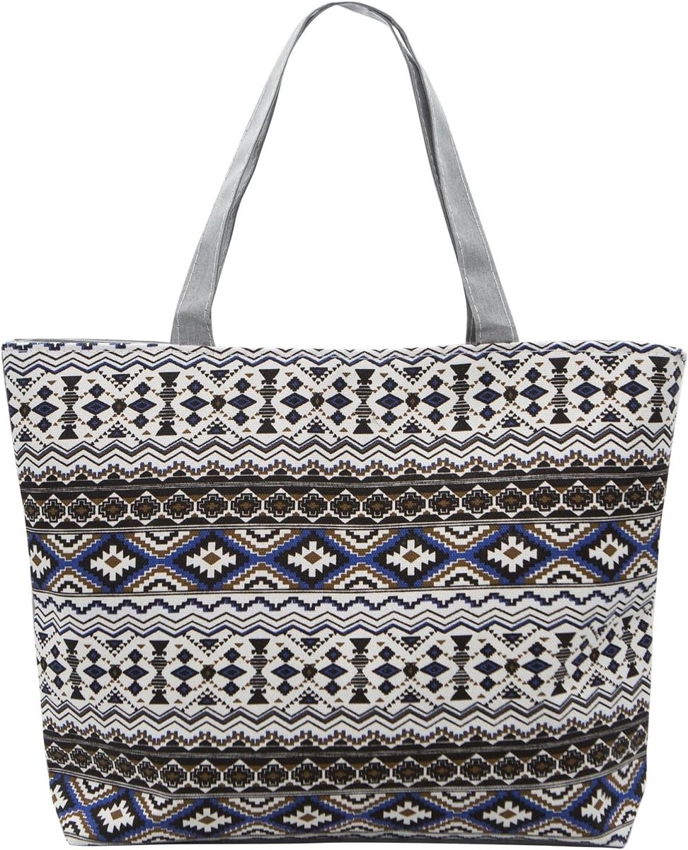 Grote Canvas Strandtas met Schouderriem voor Yoga en Reizen, Met Rits en Ruime Opbergruimte