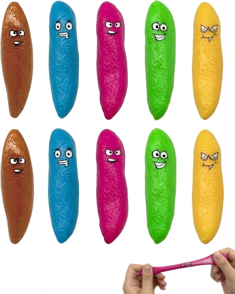 Kleurrijke elastische poepkatapulten, 10 stuks vingerspeelgoed voor stressvermindering, aprilgrap en kantoorfeestcadeau, leuk en grappig speelgoed.