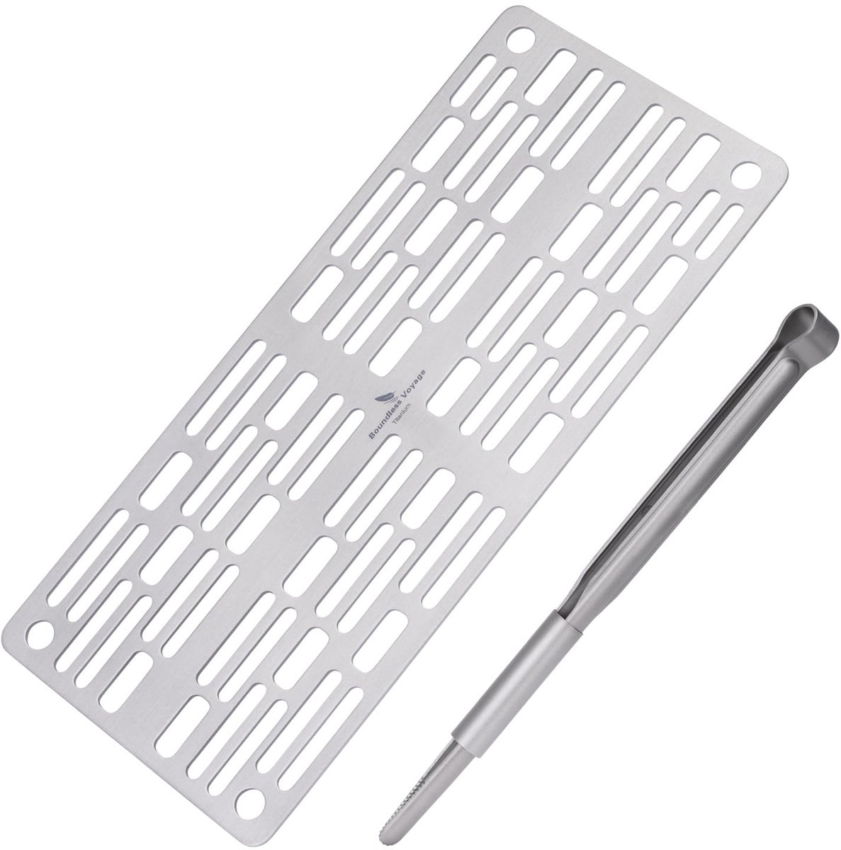 SnelShoppen - Titanium Grillrooster met BBQ-keukentang - Ultralicht en Hittebestendig Outdoor Barbecue Accessoire voor Camping, Wandelen en Backpackin