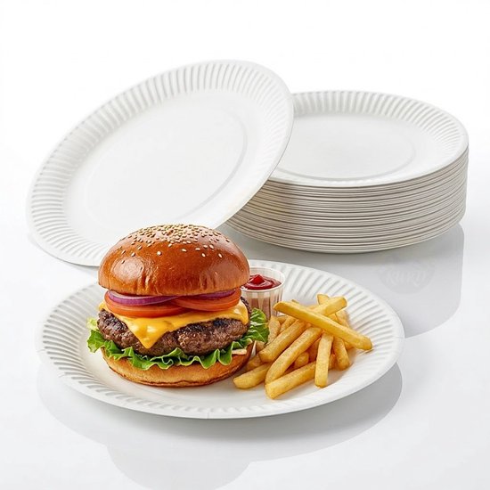 KURTT - Assiettes en carton 23 cm - 100 pièces - Assiettes jetables - Assiettes 23 cm - Fête - Anniversaire - Dîner - Déjeuner - BBQ - Réunion - Respectueux de l'environnement - BIO - Carton - Assiette - Jetable - QUALITÉ SUPÉRIEURE