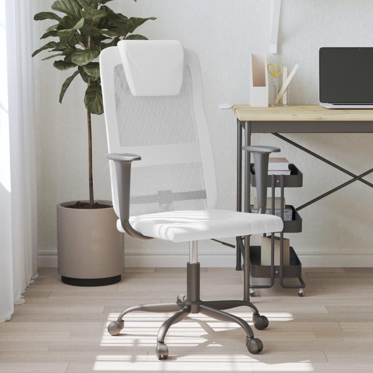 Bureaustoel - Draaistoel Kantoor - Ergonomisch Werken - Ademend Mesh - 116 cm Hoog - Wit