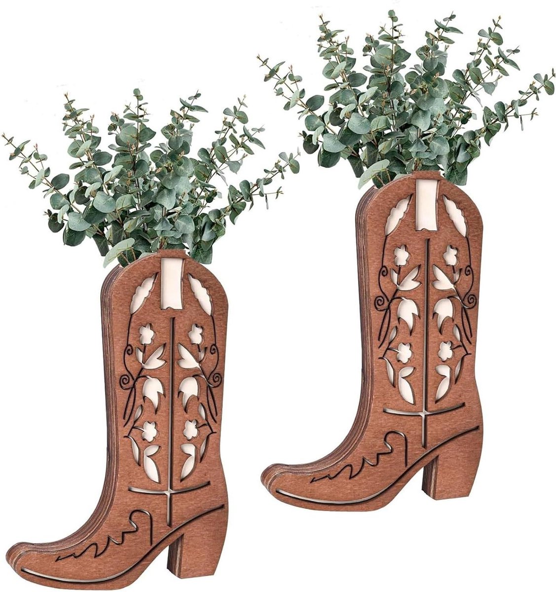 Wand Vazen Set - Bloemen Houders - Decoratief Ophangen - Rustiek Cowboy Design - 20x30cm - Donkerbruin