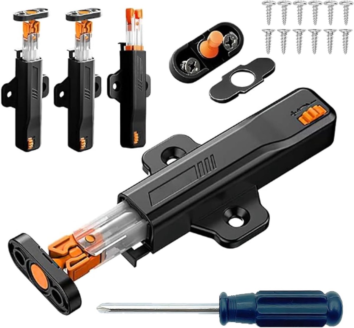 Set van 4 Push Door Openers met Magnetische Drukknop voor Meubels en Lades, Inclusief Phillips Schroevendraaier