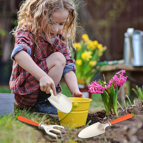Tuinset voor kinderen - Inclusief 3 minischepjes - Met wortelvormige handvatten - Kan gebruikt worden als speelgoed om te planten - Geschikt voor kinderen en beginners - Te gebruiken in tuinen, op terrassen en gazons van Merkloos	 — afbeelding 3