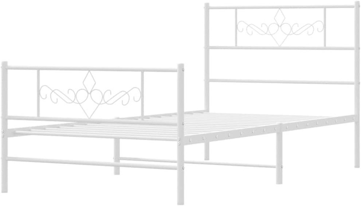Bedframe met Hoofdsteun - Metaal Bed - Slaapkamer Inrichting - Robuuste Constructie - 75x190 cm - Wit