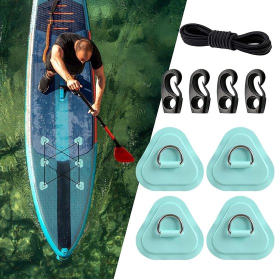 Paddle Board Reparatiekit - Opblaasboot Patch - Watersport Onderhoud - Roestvrijstalen D-ringen - 4-delige set - Muntgroen — afbeelding 2