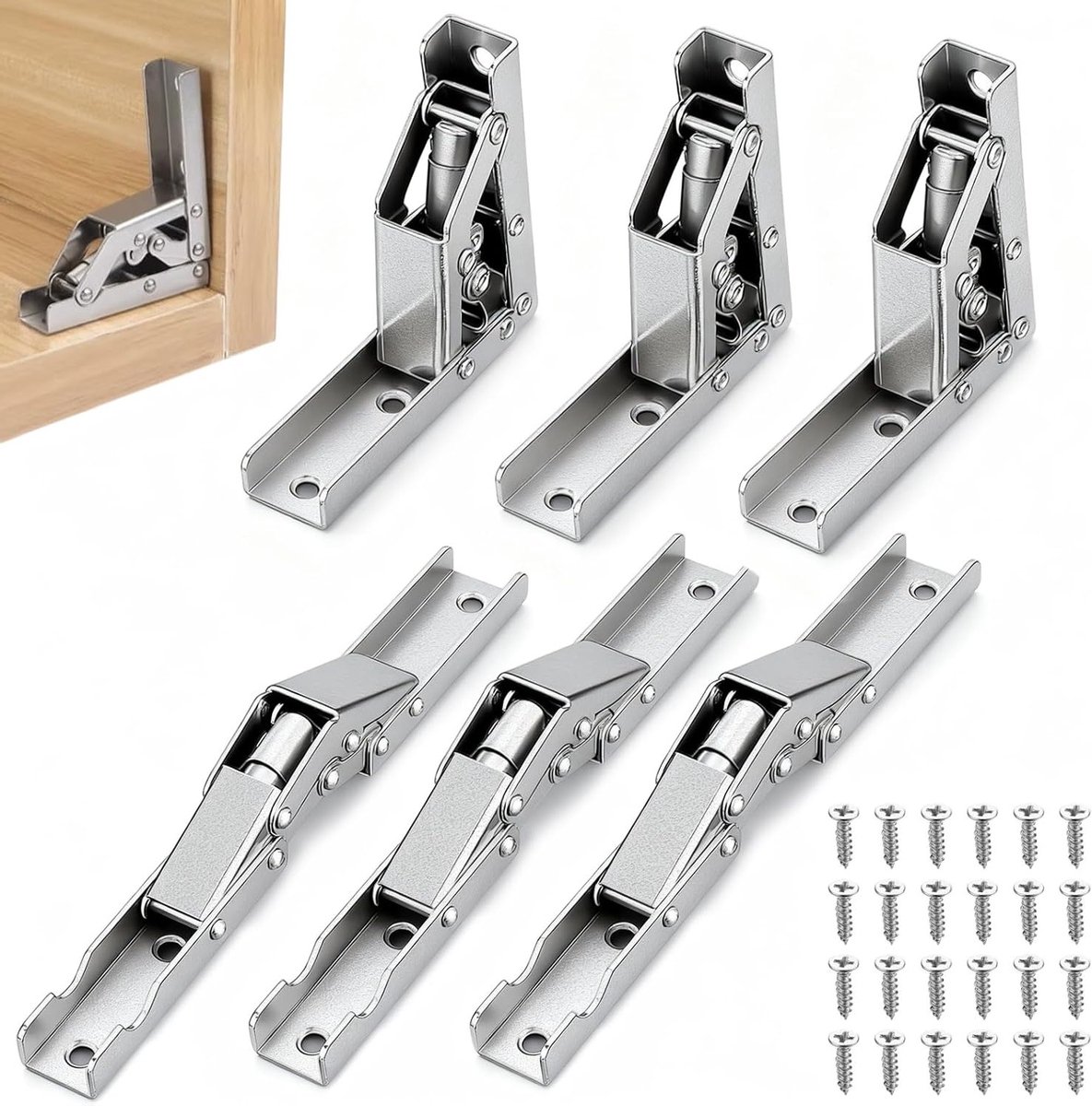 Houten Box Scharnieren 90 Graden, 6 Stuks, Vouwbaar, Stevige Scharnieren voor Kasten en Tafels met 36 Schroeven voor Duurzame Bevestiging