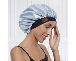 Gutfeeling - Verstelbare Satin Bonnet Ice Blue - Dubbelzijdig Premium Satijnen Nachtmuts - Slaapmuts - haarnetje