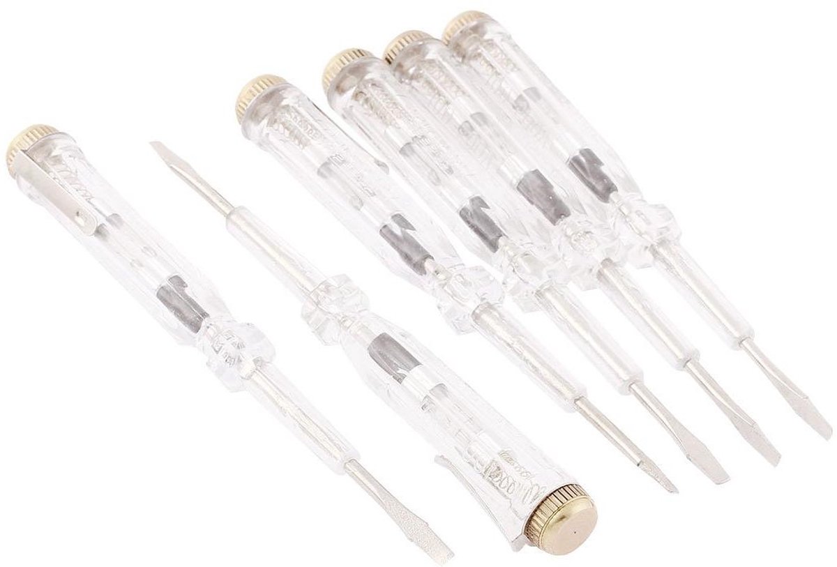 Spanningstester Set - Elektroprobe Schroevendraaiers - Veilig Elektra Controleren - AC 100-500V Bereik - 6 Stuks - Helder Goud Zilver