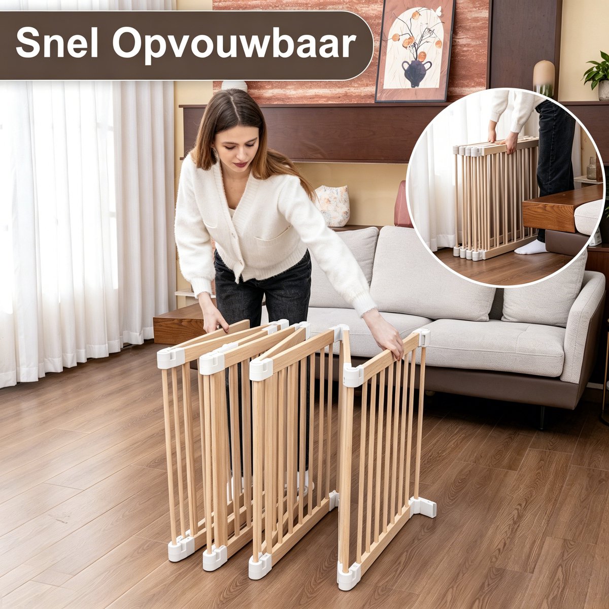 Elissio Grondbox - Babybox - Inklapbare Speelbox - Kinderbox - Playpen Baby - Voorgemonteerd - 130 x 130 x 70 cm - Incl. NL Handleiding - Naturel Hout – foto 2