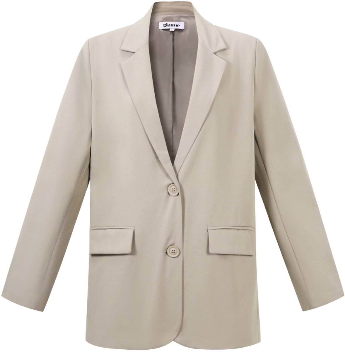Comfortabele Geweven Polyester Dames Blazer met Letters Grafisch Motief - Kaki - Maat S