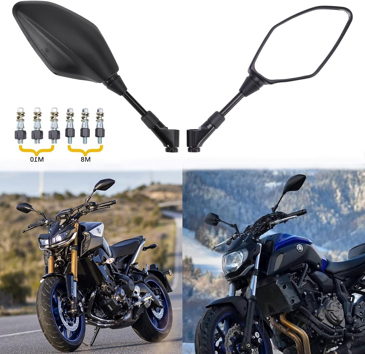 Universele Achteruitkijkspiegel voor Motoren - Goedkeurde Zijkant Spiegels voor Dirt Bikes, Scooters en ATV's - 8 mm en 10 mm Bevestiging