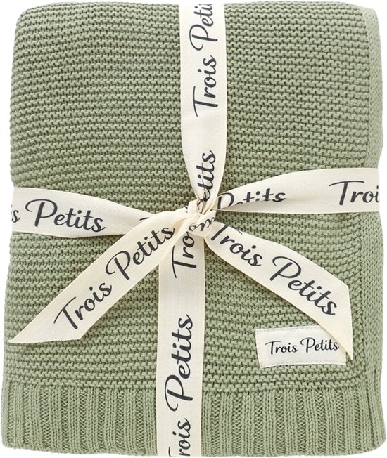 Trois Petits® Bébés - Couverture de berceau - Couverture bébé - cadeau de naissance - Couverture pour garçons et filles - unisexe - 1.5 TOG - 80x100cm - Marron-Vert-Crème - couverture de berceau en coton biologique - couverture poussette