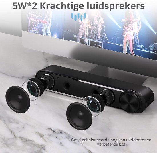SNJY® Soundbar - USB Computerluidspreker - TV Speaker - Home Cinema - Gaming - Draagbaar - 10 W - Zwart van SNJY — afbeelding 5