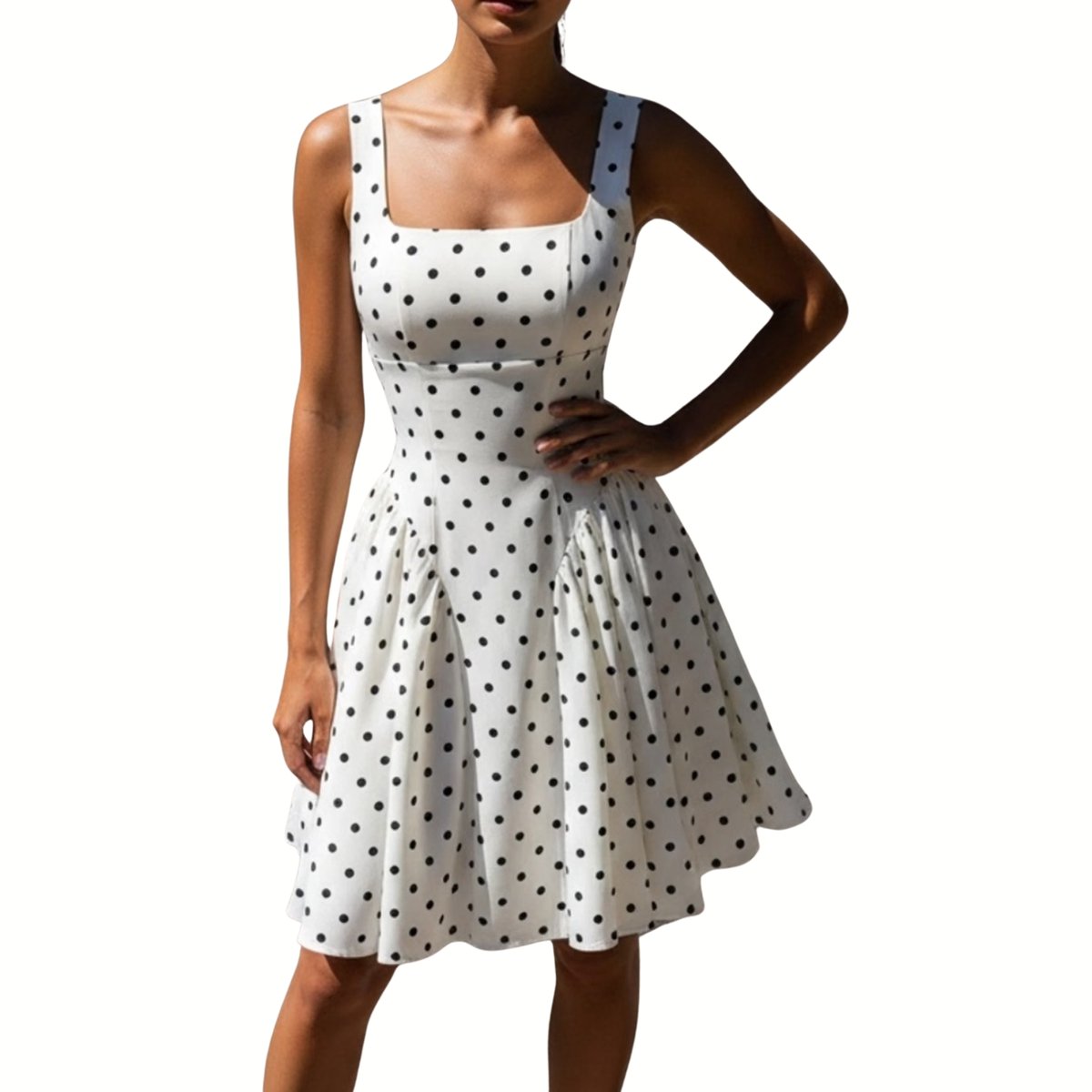 Currero Jurk Met Polkadots Stippen Zomerjurk Dames Zomerjurken Midi Jurk Volwassenen Ibiza Stijl Sundress Dress XS Beige