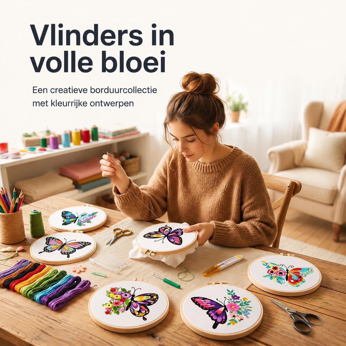 BOTC Borduurpakket Bloemen - Borduurset van 4 - Borduurpakketten voor Volwassenen - Hobby en Creatief - Borduren — afbeelding 2