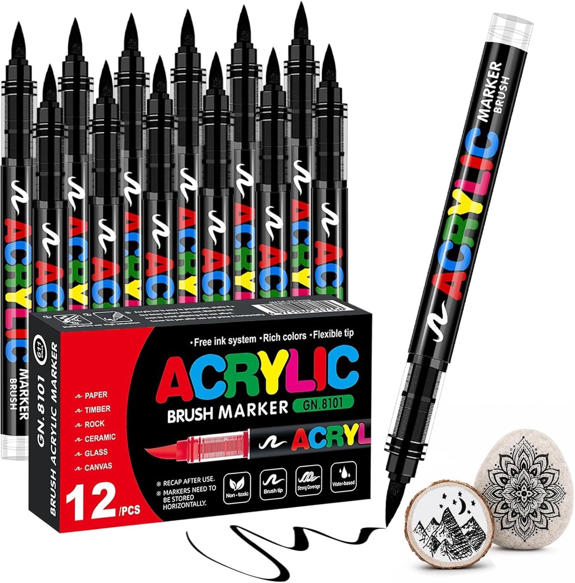 Zwarte Acrylstiften - Waterdichte Stift - Sneldrogende Formule - 1-6 mm Penseelpunt - Voor Kunstenaars en Hobbyisten