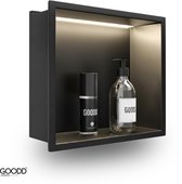 GOODD® - Niche encastrée Salle de bain - LED 30x30 - Niche murale - Douche - Toilettes - Noir mat - Inox - Siniwall