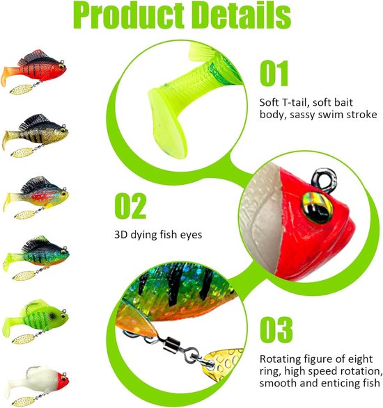 Spinnerbait - 6 Stuks - Roofvissen - 6cm - 10g - Loodkopspinner - Visserskit - Ultralicht Roofvis Kunstaas - Jigheads - Shads - Visgerei - Rotation - Visaas - Hengelsport - Vis accessoires - Voor Baars, Snoekbaars, mandarijnvis, graskarper — afbeelding 2