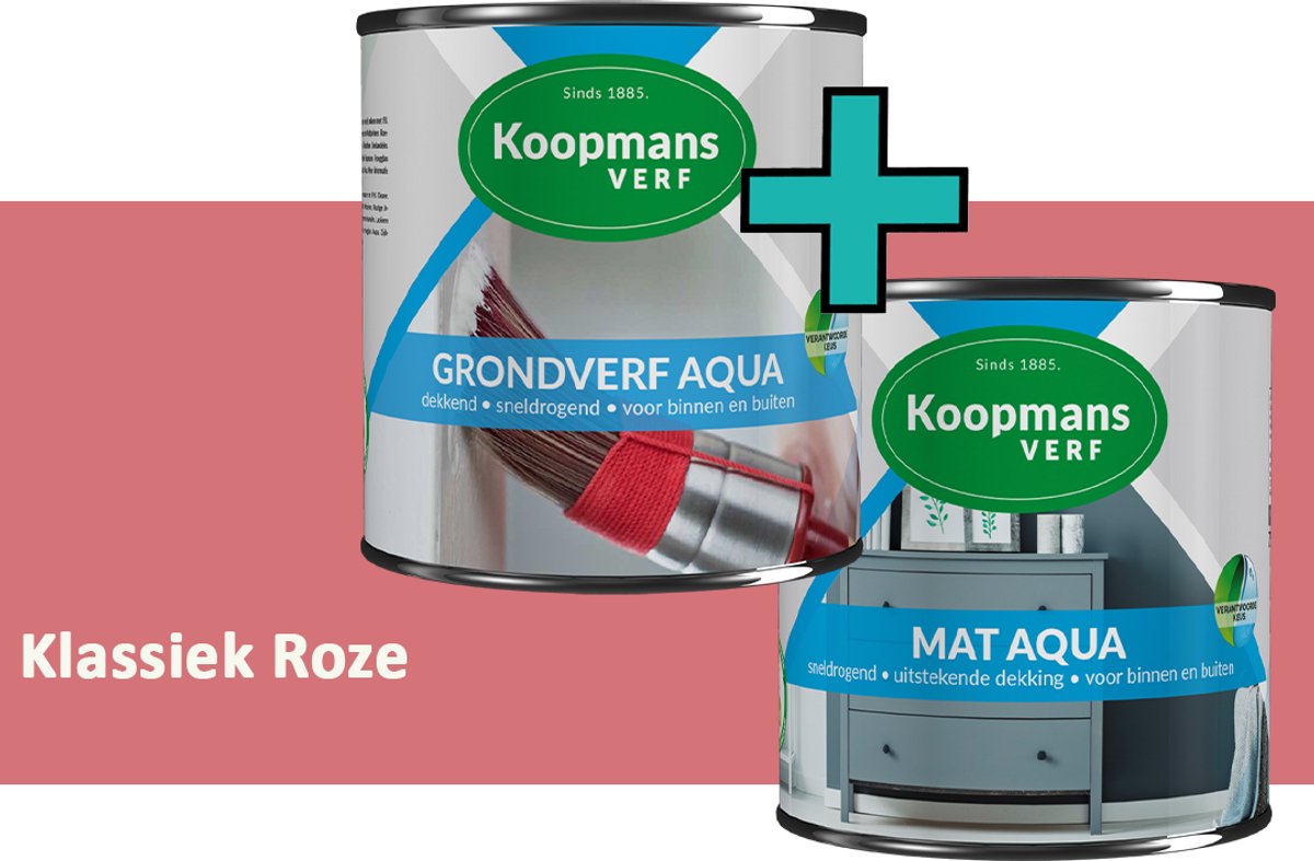Koopmans Grondverf Aqua en Mat Aqua - grondverf en lakverf set - Klassiek Roze - 2x - 2,5 l