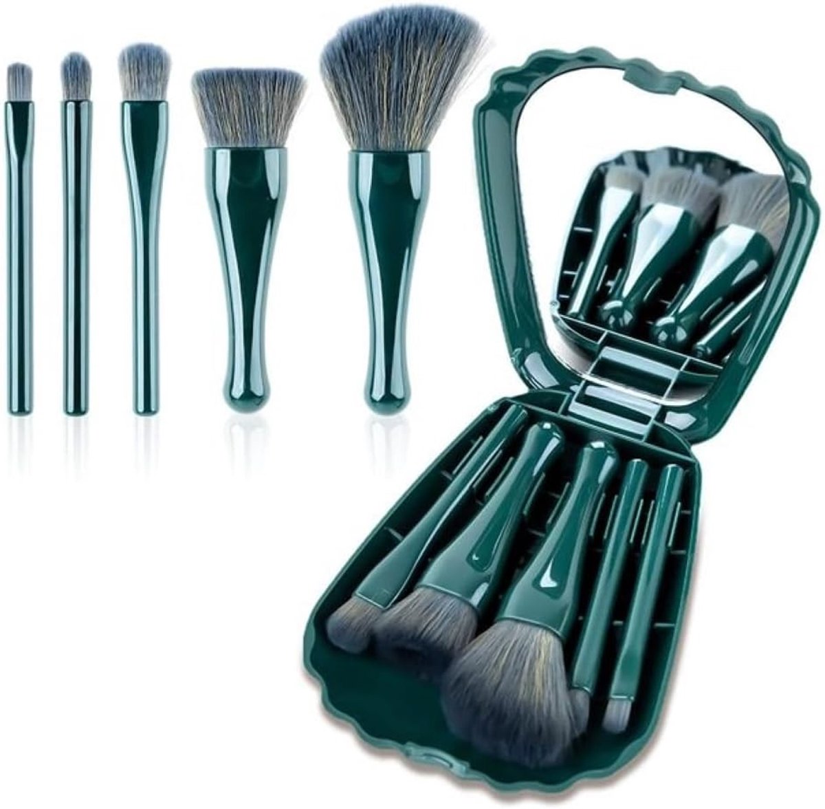 Set van 5 Reismake-upkwasten met Opbergdoos en Spiegel voor Perfecte Make-up Toepassing