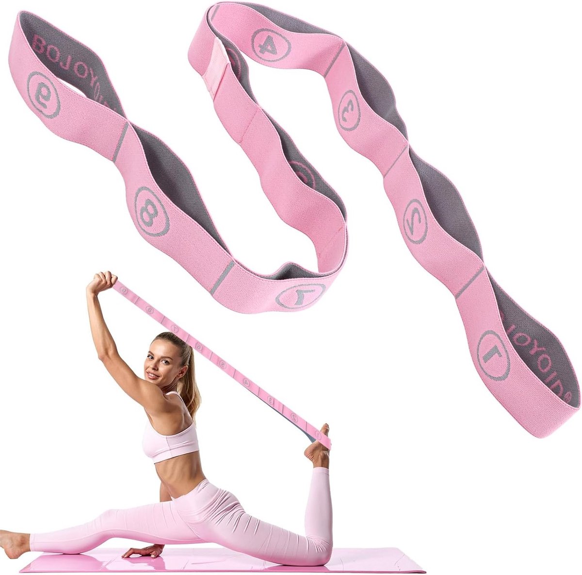 Yoga Stretch Band met 9 Lussen van 110 cm - Hoogwaardige Elastische Fitness Band voor Pilates, Dans en Gymnastiek Accessoires