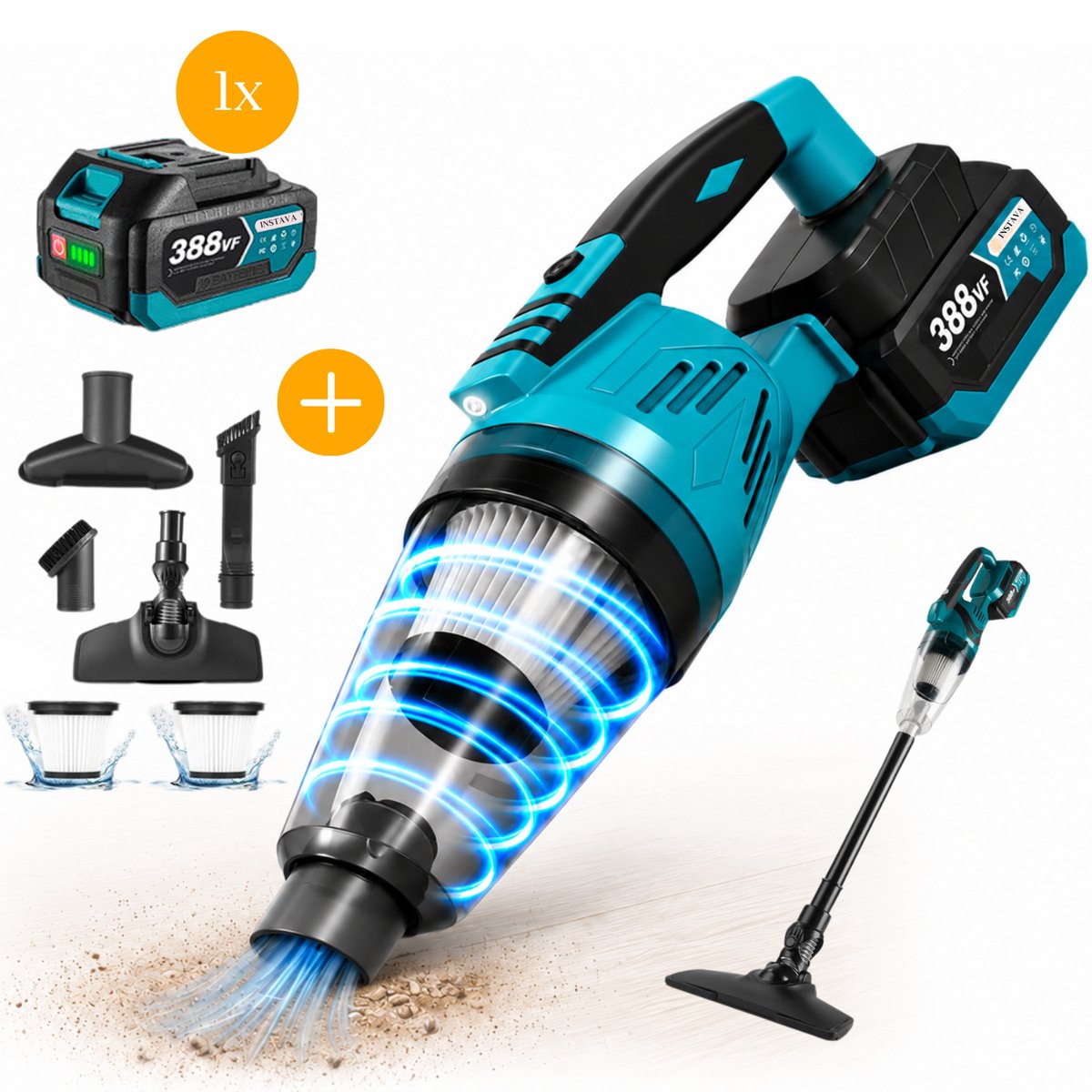 Instava Kruimeldief met LED Licht & Accu – Geschikt voor Makita LXT 18V Accu – Draadloze Handstofzuiger – 10kPa Zuigkracht – 750ML – Kruimeldief voor Auto & Huis