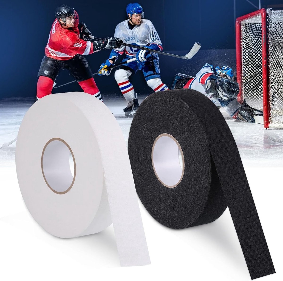 Dubbellaagse Grip Tape voor Sport, 2 Rollen van 25m x 25mm, Zelfklevende Non-Slip Tape voor Hockey Sticks, Tennis- en Badmintonrackets, Zwart en Wit