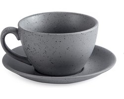 Koffiekop en schotel - Cappuccino mok - Genieten van koffie - Italiaanse stijl - 250 ml - Cementgrijs