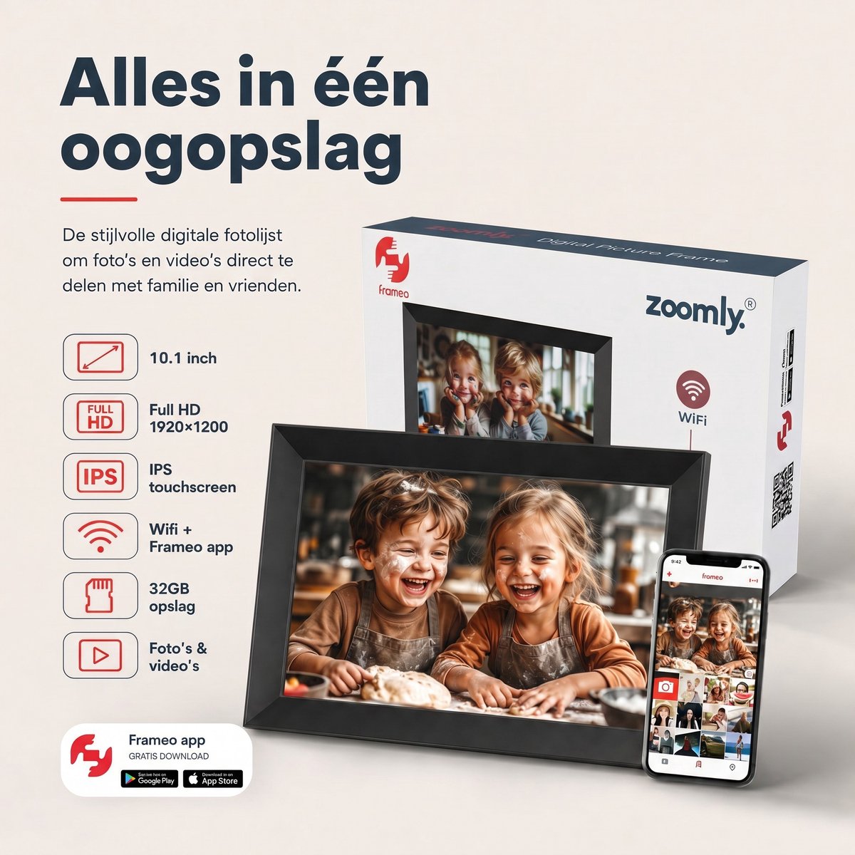 Zoomly Digitale Fotolijst Full HD 1920*1200p - met Wifi en - afbeelding 2