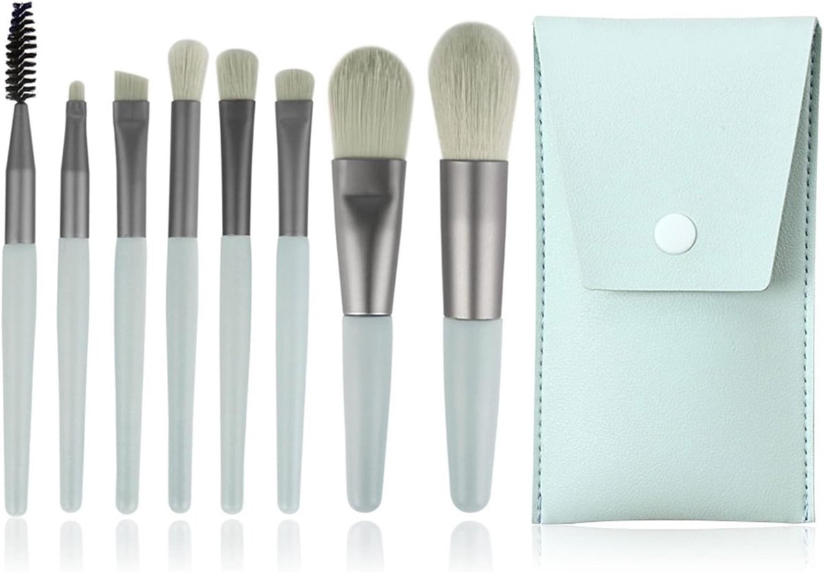 Professionele Make-upkwasten Set van 8 - Ideaal voor Concealer, Oogschaduw en Blush - Inclusief Lederen Tas voor Vrouwen en Meisjes