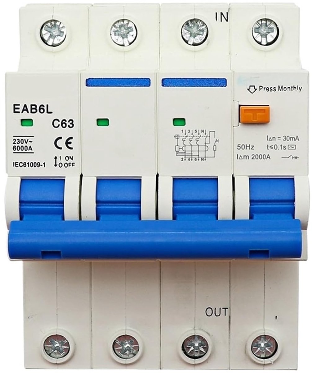 Aardlekbeveiliging - Lekstroomonderbreker - Elektrische veiligheid - 4-polige beveiliging - 30 mA - Grijs