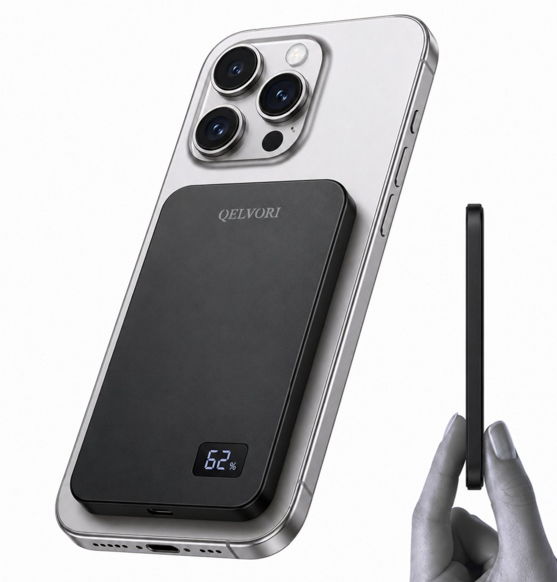 Decqle Air MagSafe Powerbank – 5000 MAh, Ultradun 8,7 Mm, Draadloos En Bekabeld Laden, 20W PD, Compatibel Met IPhone 17/16/15/14/13/12 (grijs)