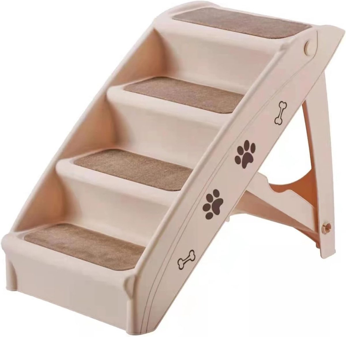 Hondentrappen Opvouwbaar - Huisdier Ladder - Huisdieren Helpen - Schroefloze Montage - 80 kg Draagvermogen - Beige