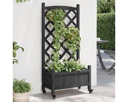 Plantenbak met latwerk - Verhoogd bed - Planten Kweken - Met verrijdbare wielen - 117.5 cm Hoog - Zwart
