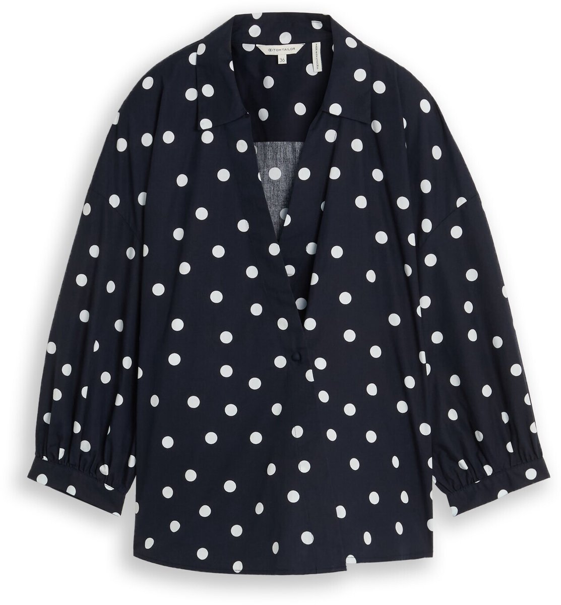 Tom Tailor - Wijdvallende wikkelblouse - Maat 38 - navy big dot design