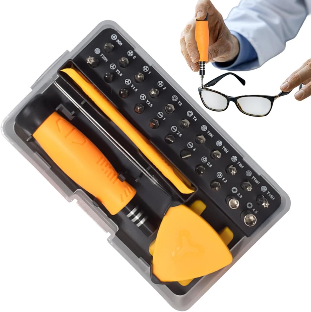 Precisie Schroevendraaierset - Demontagegereedschap Set - Elektronica Reparatie - 33 Delig Magnetisch - Met Pincet - Grijs