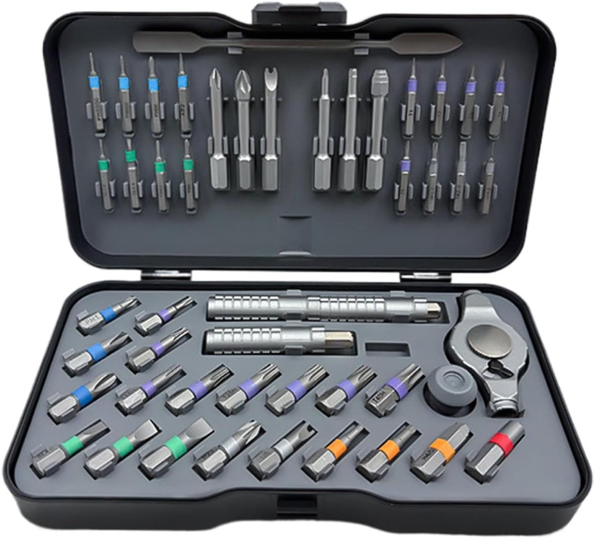 Ratel Schroevendraaier Set - Magnetische Toolkit - Huishoudelijke Reparatie - 47 Delige S2 Staal - 18.1cm Lengte - Grijs