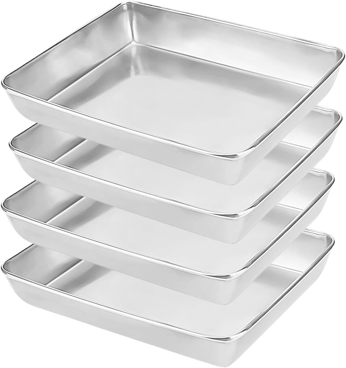 Set van 4 RVS Bakplaten 36,5 x 28 x 5,5 cm - Diepe Baktray voor Koekjes, Oven en Roosteren, Ideaal voor Bakken en Koken, Ondermaat 31,5 x 23,5 cm