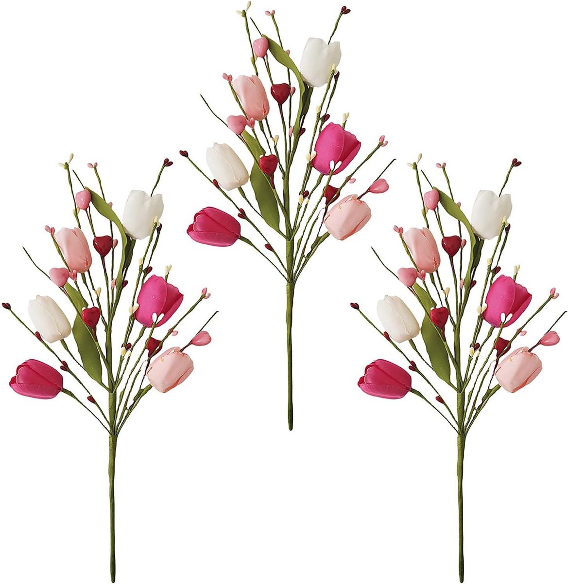 Kunststof Tulpen - Nep Bloemen - Decoratie Huis - Met Hartjes Bessen - 43 cm - Rood