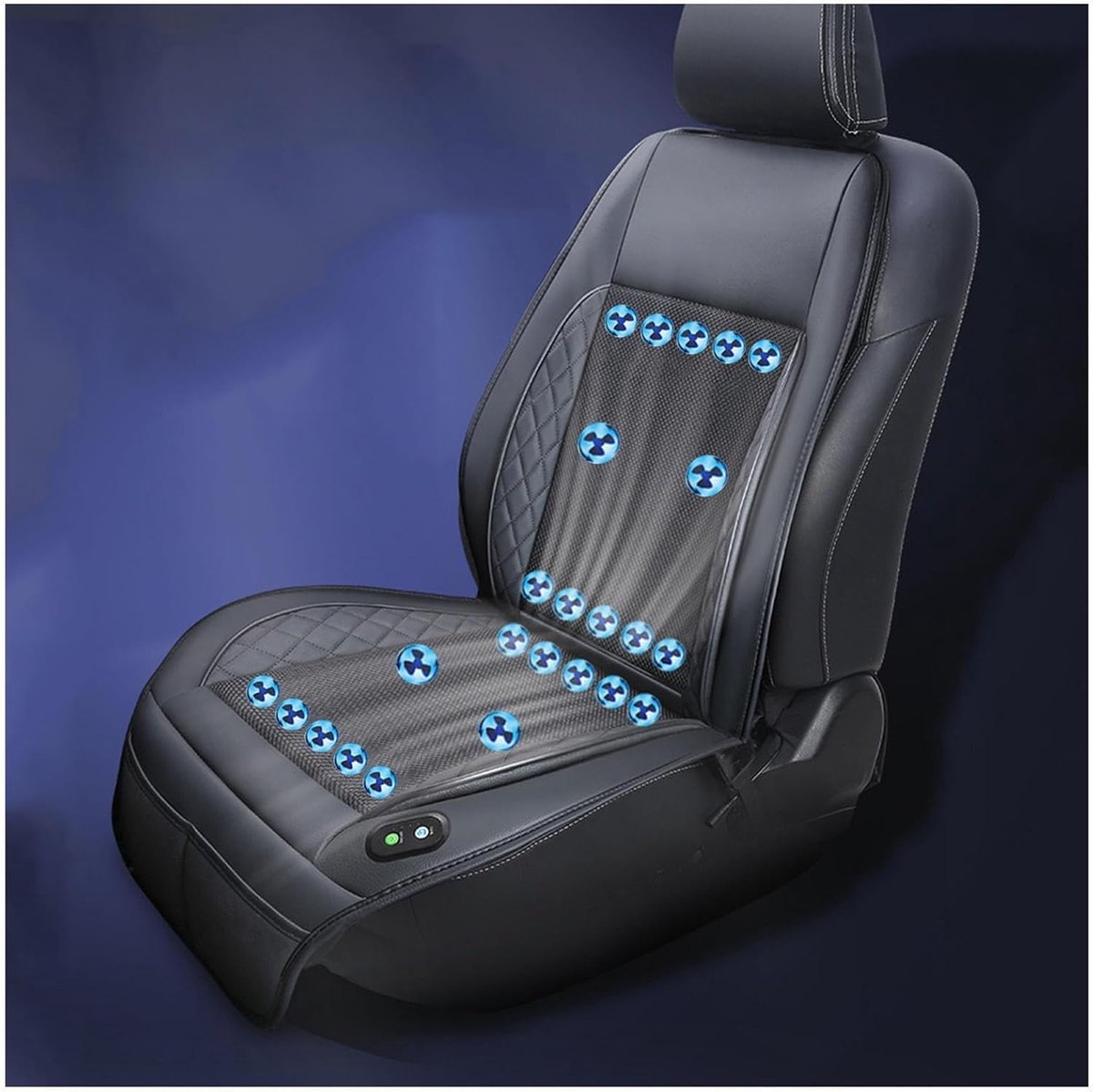 Geventileerde autostoelhoes - Koel zitkussen - Comfortabel rijden - 24 turboventilatoren - 121 x 48 cm - Zwart
