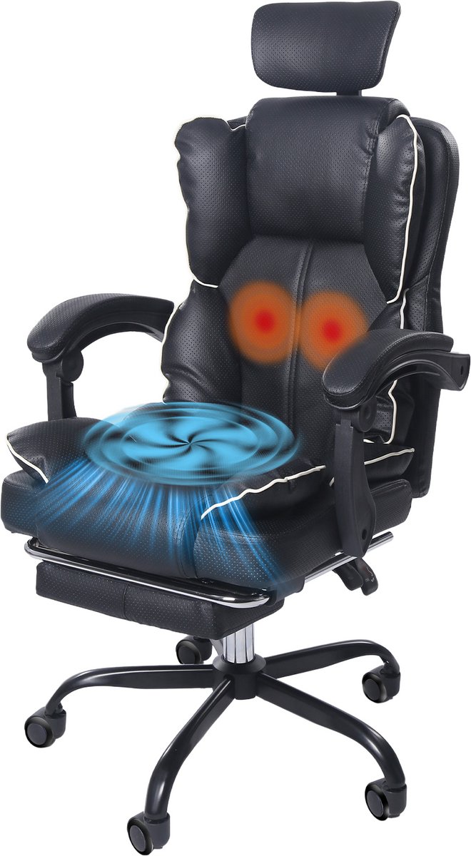 Gotagee Ergonomische Gaming-Stoel – Met Ventilator, Luchtkoeler & Koeling, Geventileerde Zitting, Ligfunctie, Massage, Verstelbare Directiestoel, Zwart
