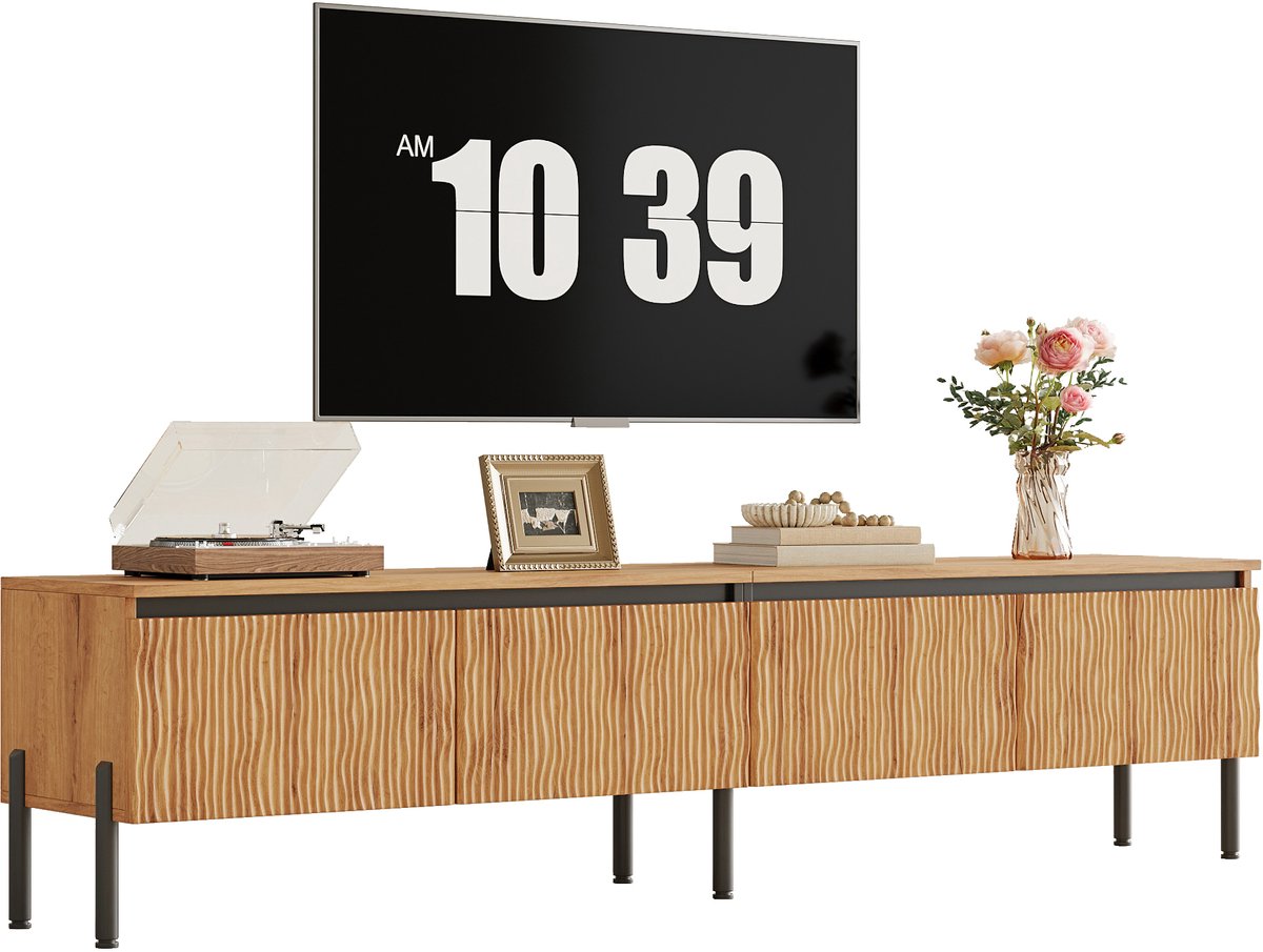 TV-Meubel - Lowboard met 4 Golvende Deuren - Gesloten Opbergruimte - PB+MDF