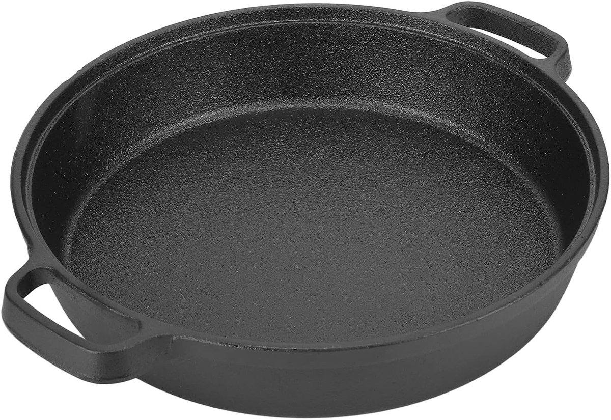 Gietijzeren Koekenpan - Pannenkoekenpan Dik - Gelijkmatig Bakken - Twee Handgrepen - 25 Cm - Zwart