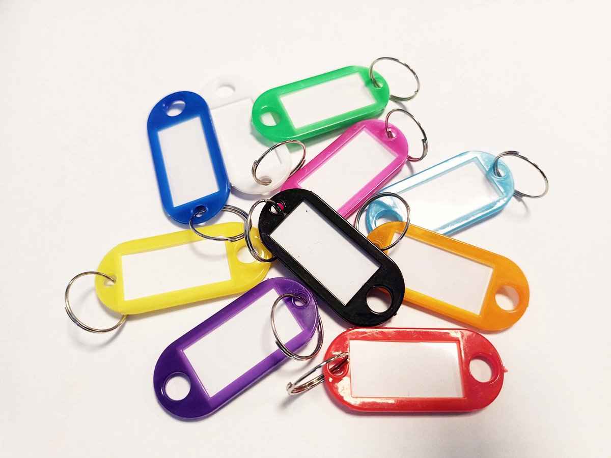 Sleutelschilden met Label – 12 Stuks in Assorti Kleuren – Sleutelhangers met Naamkaartje – TOOLTECH