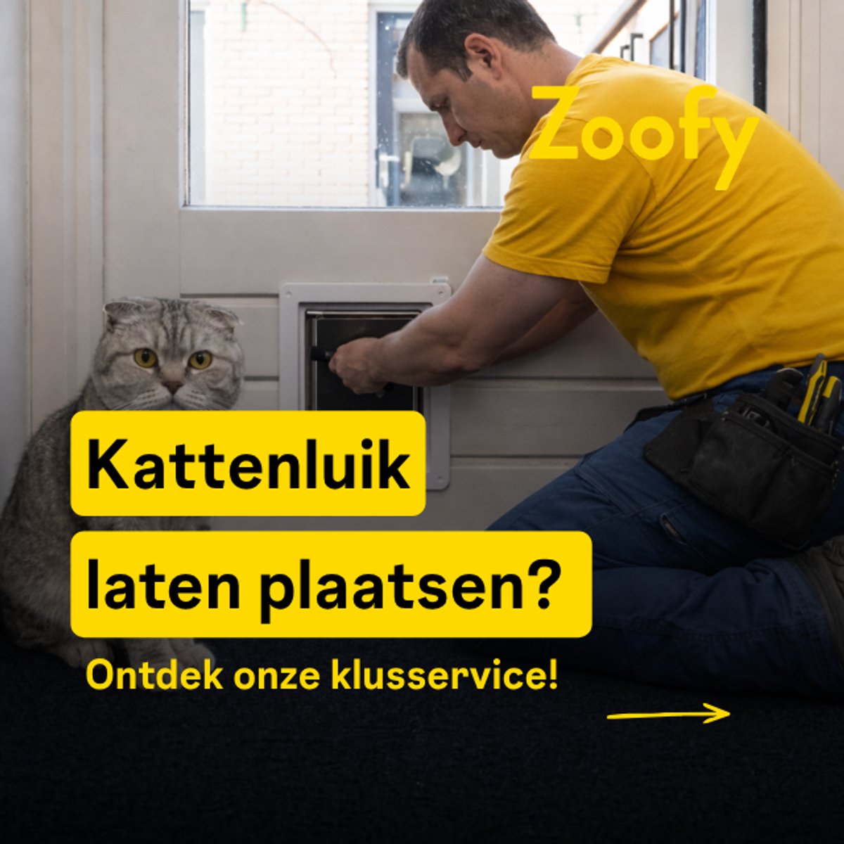 Plaatsen kattenluik - Door Zoofy in samenwerking met bol.com - Installatie-afspraak gepland binnen 1 werkdag - Niet voor glazen deuren