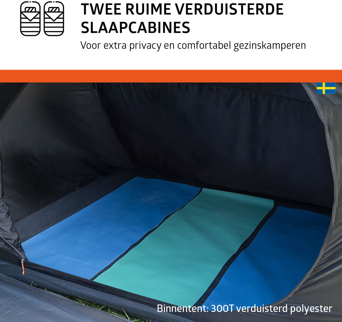 Campout 6 Persoons Familietent Koepeltent Vis-à-Vis – 2 Slaapcabines – 5000 mm Waterdicht – Uitneembaar Grondzeil - Grote Leefruimte – Incl. Luifel – foto 2