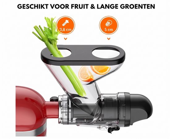 Slow Juicer Accessoire voor KitchenAid - Sapcentrifuge Opzetstuk - Voor Groenten en Fruit - Inclusief Sapbeker en Reinigingsborstel — afbeelding 3