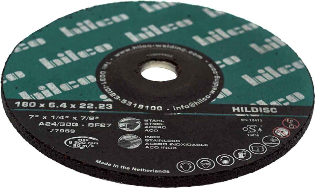 Hilco Afbraamschijven met kom - Slijpschijven - 180 x 6,4 x 22,23 - 10 stuks - Type 27 - Afbraamschijf voor Staal & RVS (oSa gecertificeerd - EN 12413) - A 24/30 Q-BF27